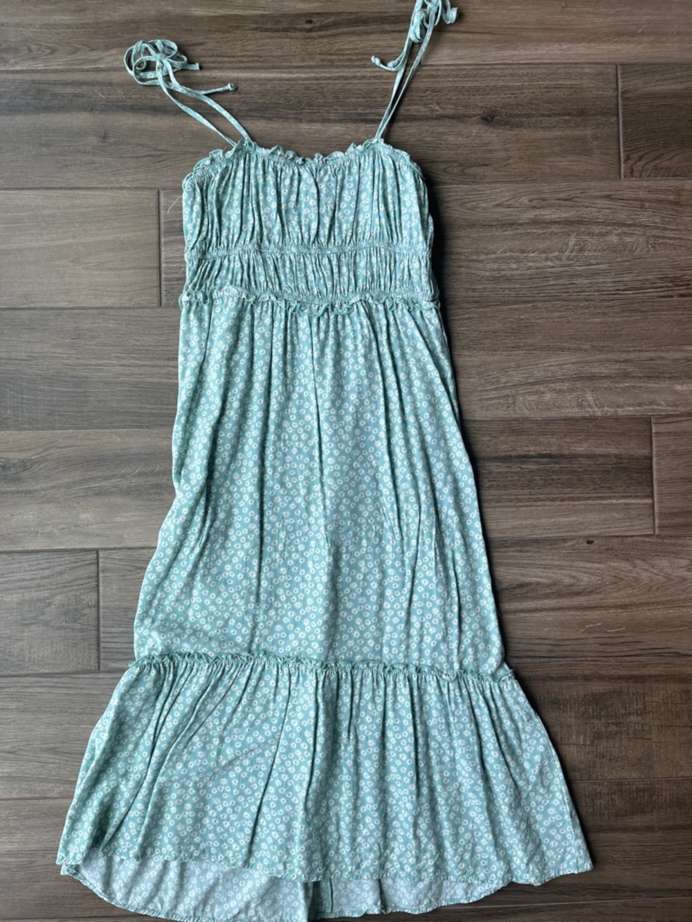 Sage Green Floral Tie-Strap Maxi Dress